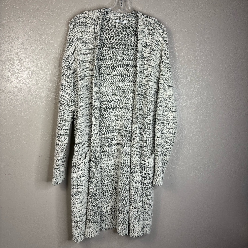 Jodifl Gray & Cream Cozy Teddy Style Long Line Open Front Cardigan Size Small